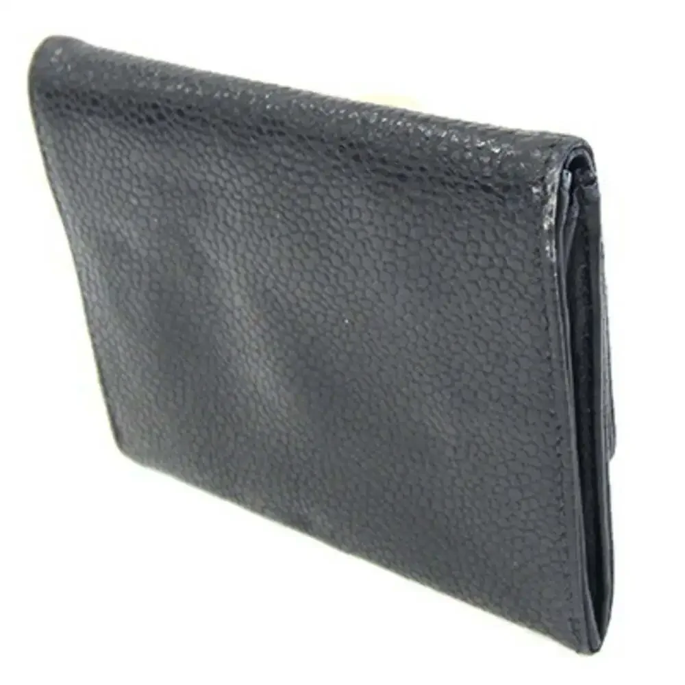 CHANEL Black Caviar Leather Logo Wallet